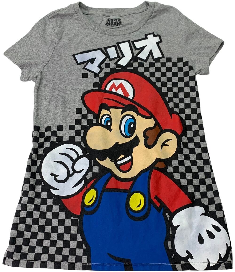Super Mario Bros Juniors Girls Sz L Japanese Short Sleeve Fitted Tee Gray TShirt